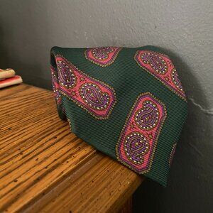 Vintage NORMAN Men green medallion oval paisley print necktie